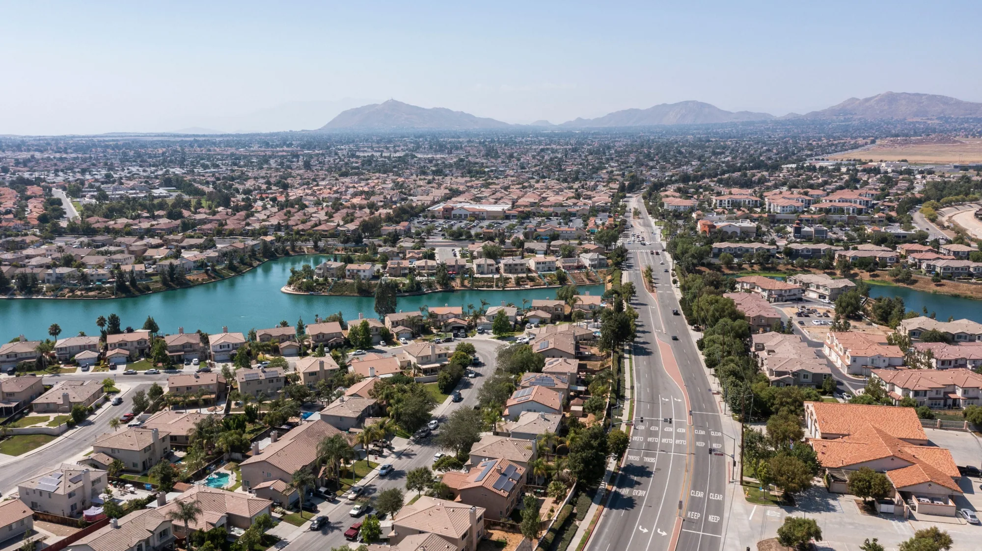 Moreno Valley neighborhoods and business corridors from above